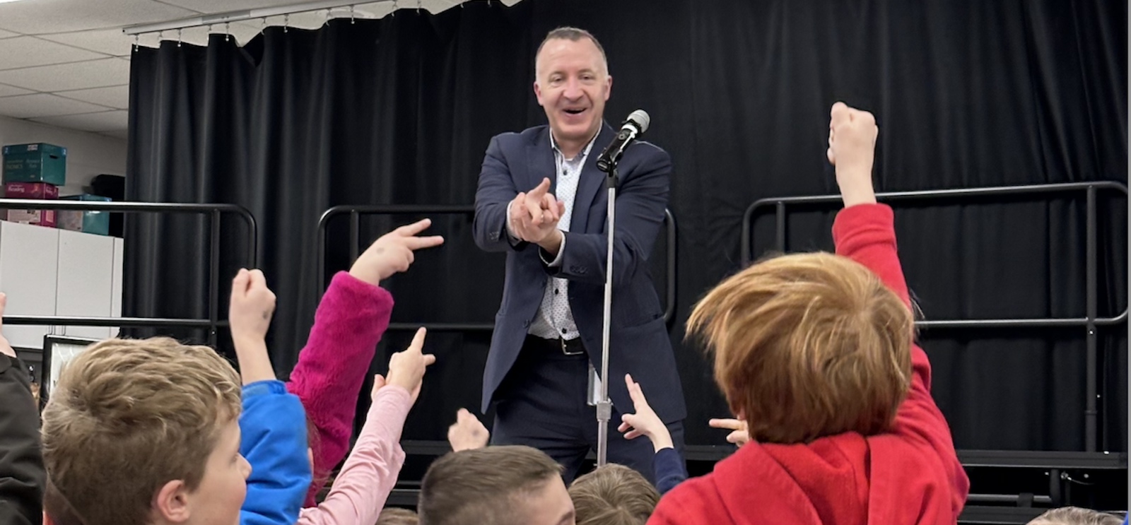 Students with Superintendent at Woodland Meadows