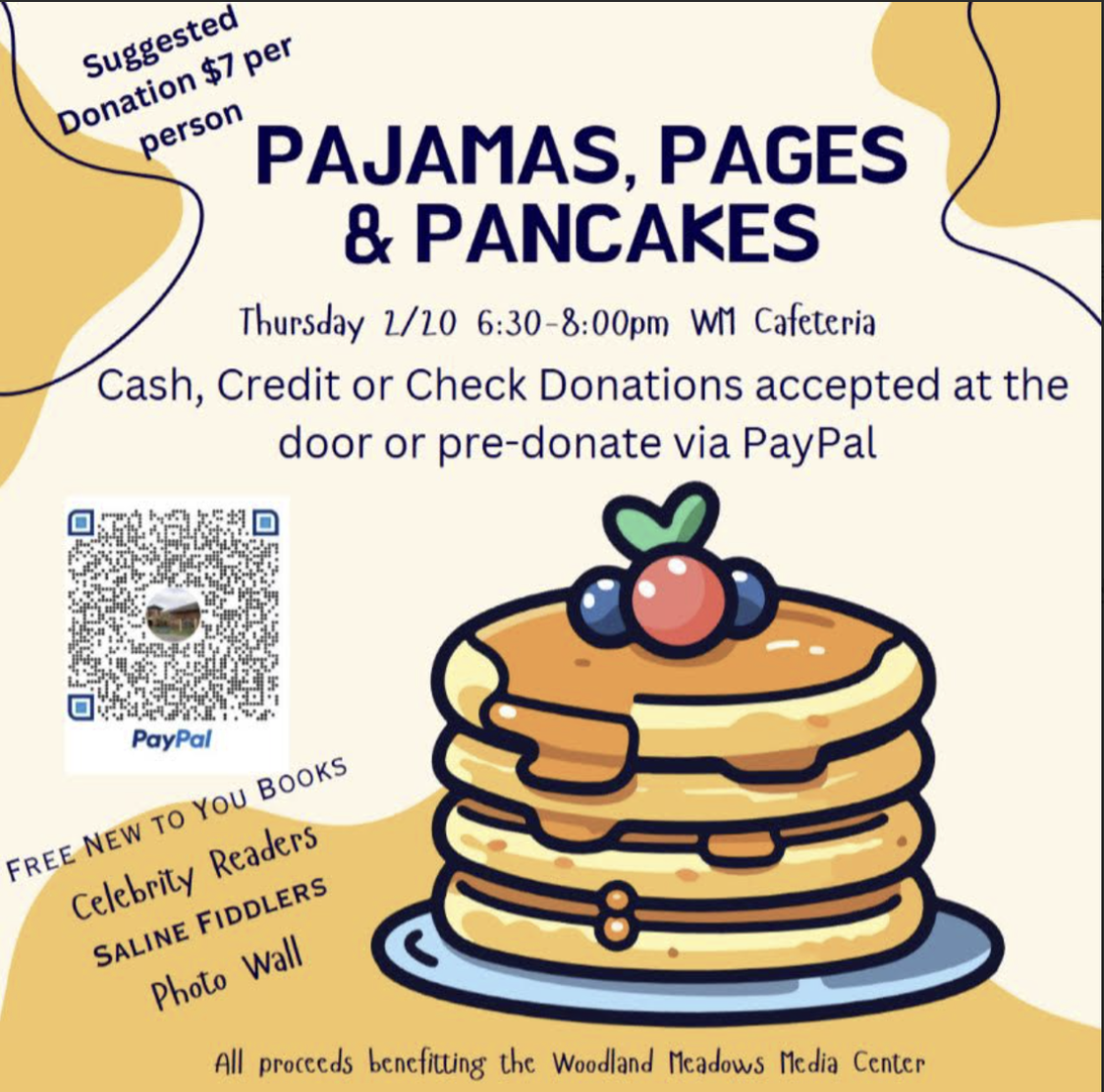 Pajamas, Pages & Pancakes. Thursday, 2/20, 6:30-8:00pm