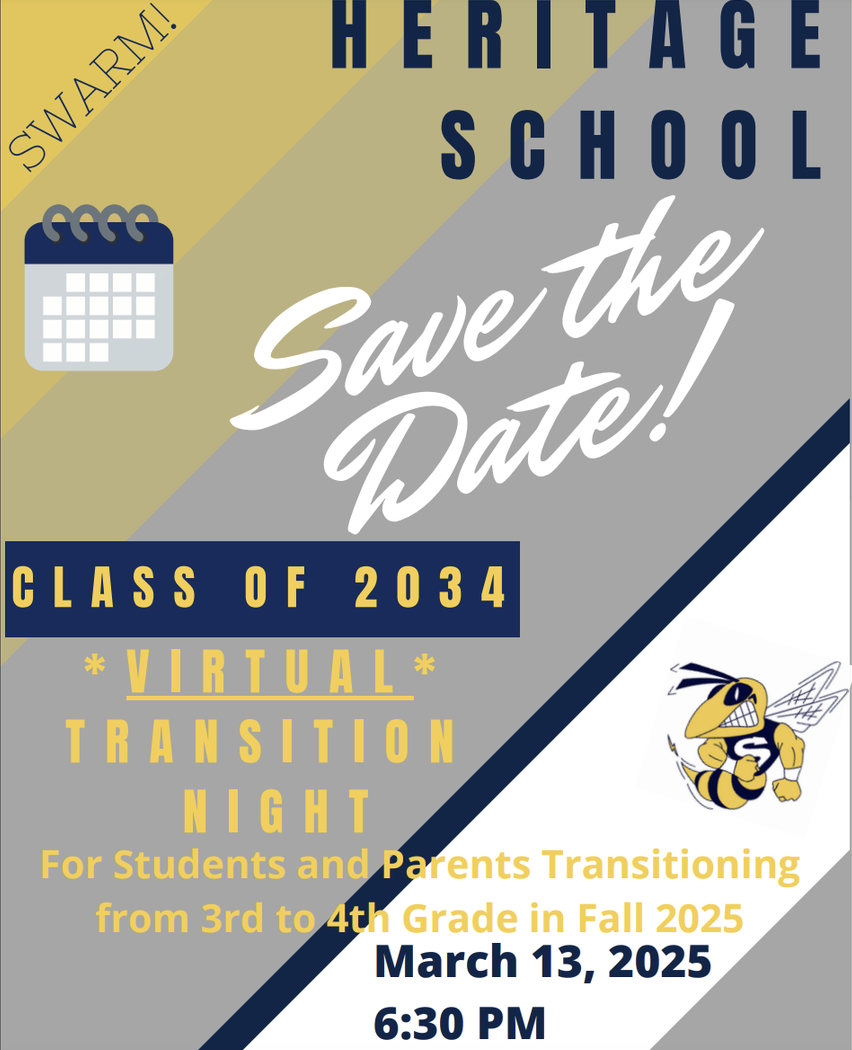 Heritage School virtual transition night for incoming 4th graders March 13, 2025 @6:30